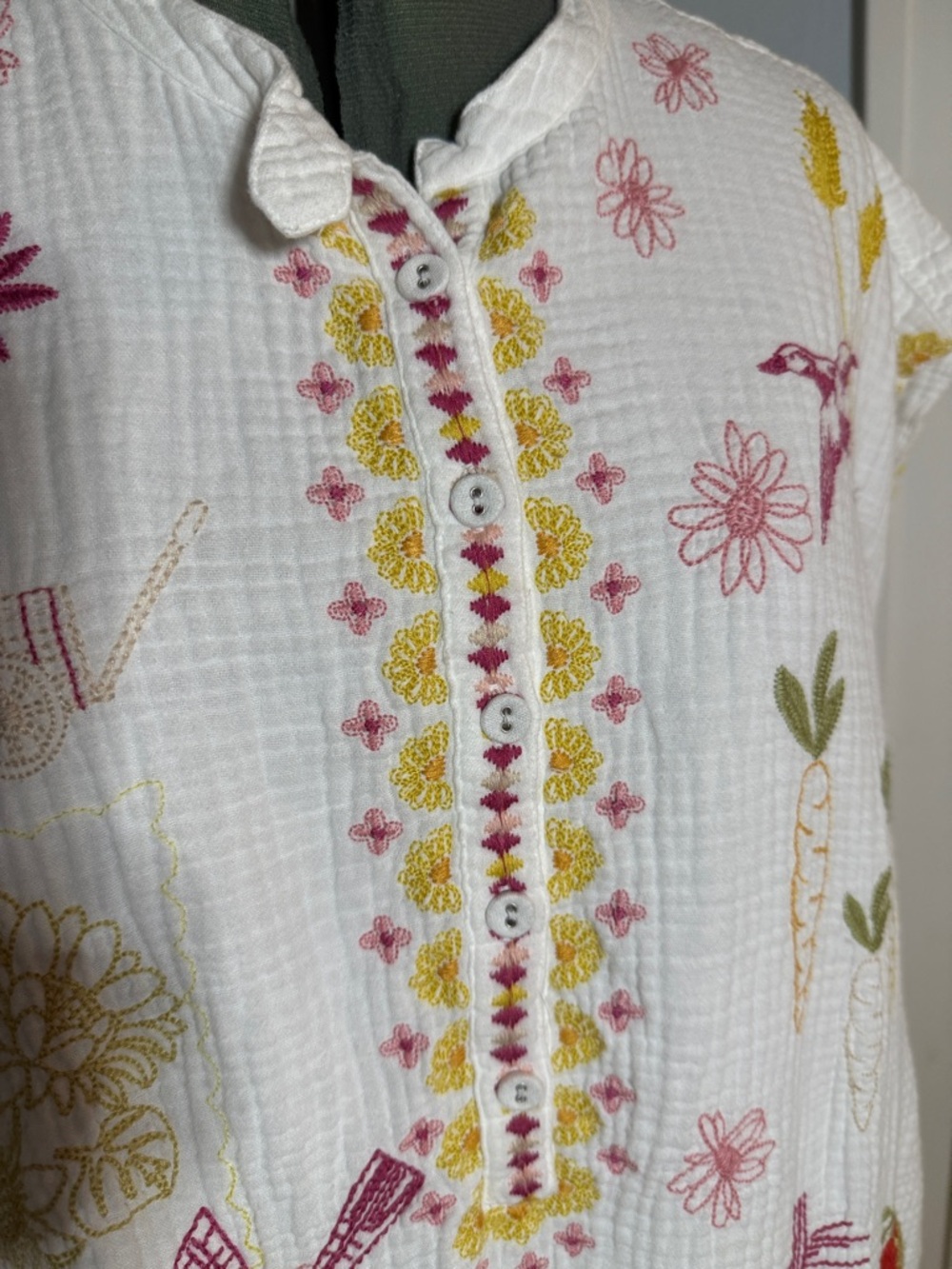 Johnny Was White Cotton Embroidered Tunic Dress Mishti Cartegena Generous Large - Picture 6 of 9